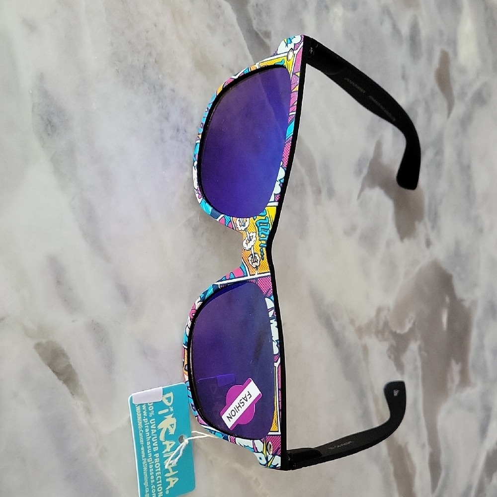 Piranha Unisex Retro Sunglasses with Comic Book Pattern Frames